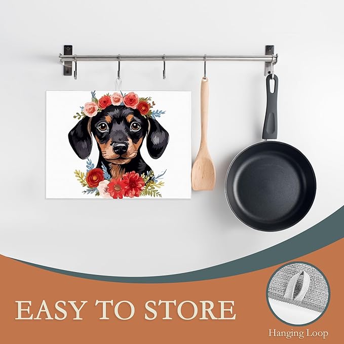 Dachshund Dog Flowers Dish Drying Rack Mat - Image 3