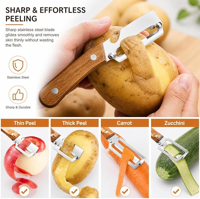 Peelers For Kitchen, with Wooden Handle and Bottle Opener, For Vegetables or - Image 2