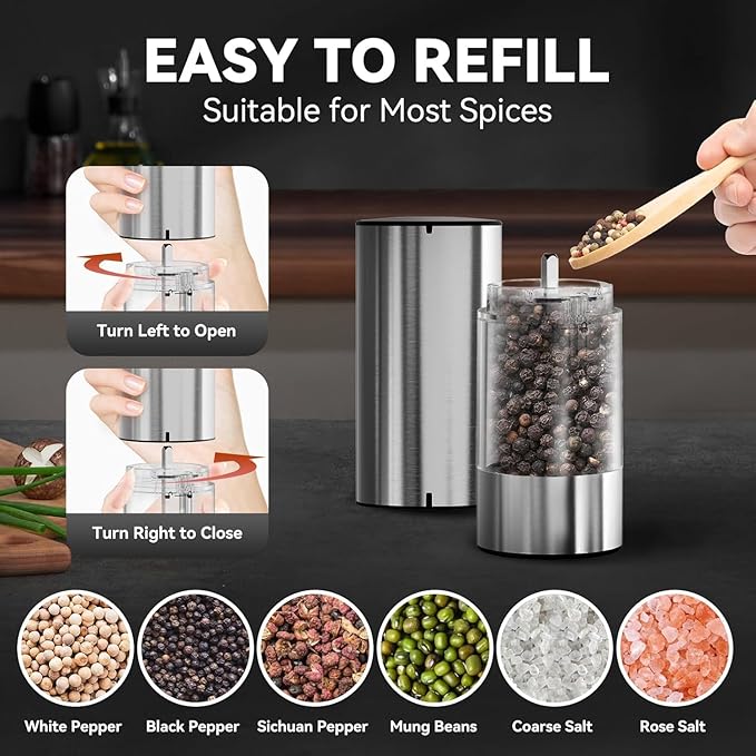 Electric Salt and Pepper Grinder Set Rechargeable, Yumcian Automatic Shakers Set - Image 3