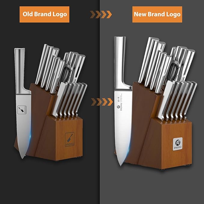 imarku 15-Piece Knife Block Set Built-in Sharpener, Japanese High Carbon - Image 5