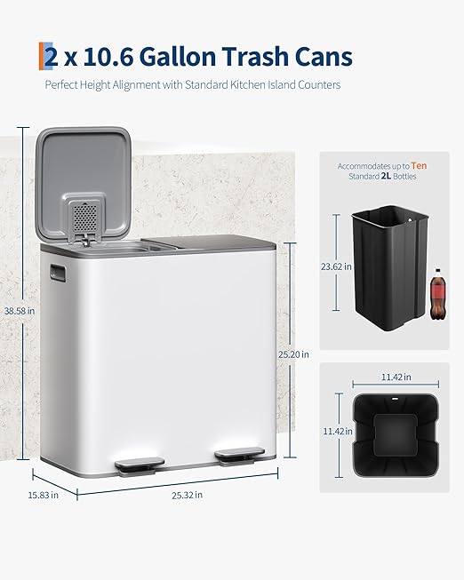 GarveeHome 2 x 10.6 gal Stainless Steel Double Trash Can - Image 3