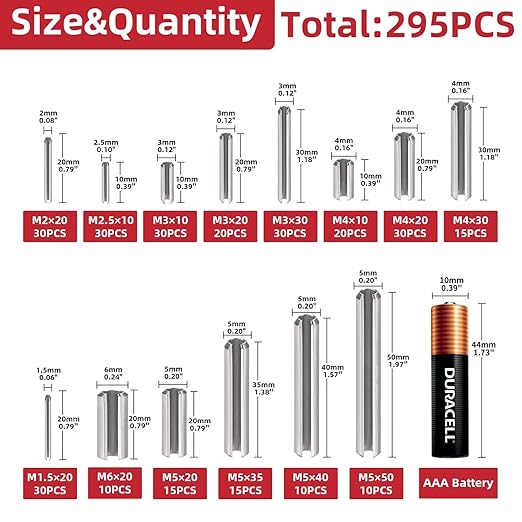 295-Piece Stainless Steel Roll Pin Assortment Kit - Image 2