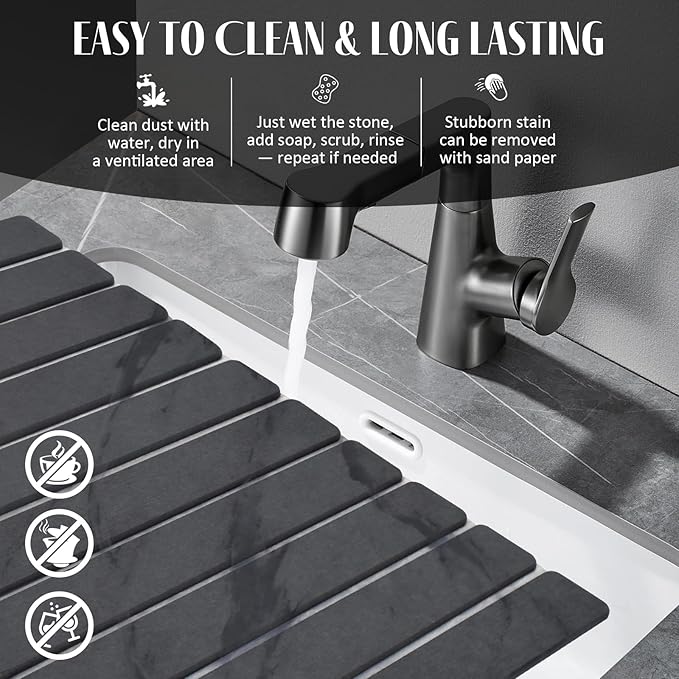 2 PCS Stone Dish Drying Mat for Kitchen Counter, Fast Drying Collapsible Dish - Image 6