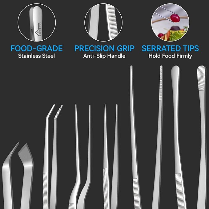 HOTEC Kitchen Tweezers Tongs Stainless Steel, Baking & Repair - Image 3