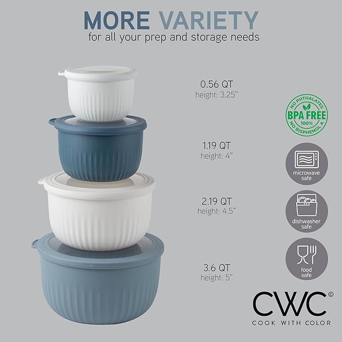 COOK WITH COLOR Prep Bowls with Lids- Wide and Deep Nesting Plastic Small - Image 6