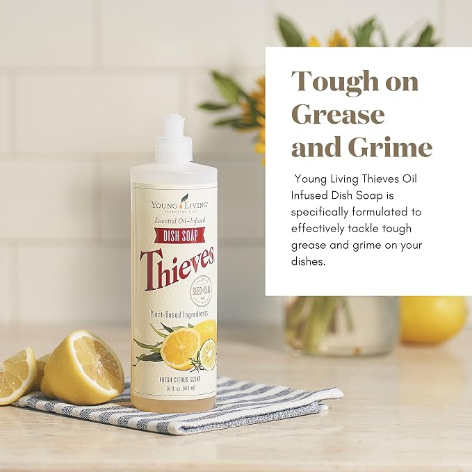 Young Living Thieves Dish Soap | 12 oz | Plant Based Dishwashing Liquid | Formulated with Lemon, Premium Essential Oils, and Water | Gentle on Hands | Ideal for Cleaning Dishes | 1 Pack