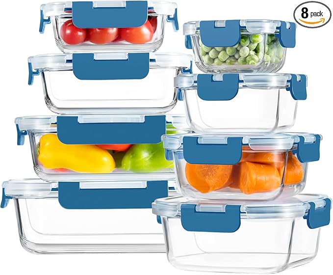 HOMBERKING 8 Pack Glass Food Storage Containers by HOMBERKING