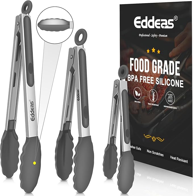 Kitchen Tongs with Silicone Tips by Eddeas