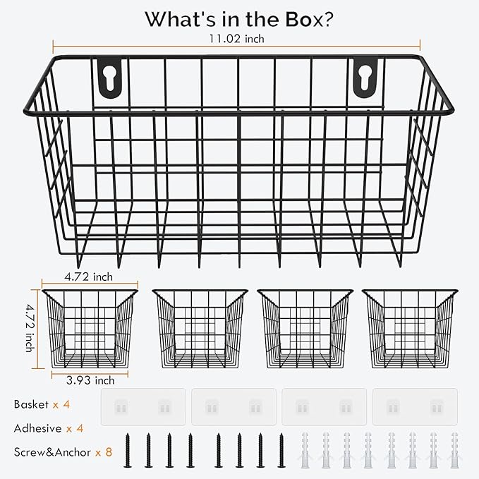 MaraFansie Hanging Wire Baskets Kitchen Storage Basket Adhesive and Screws - Image 7