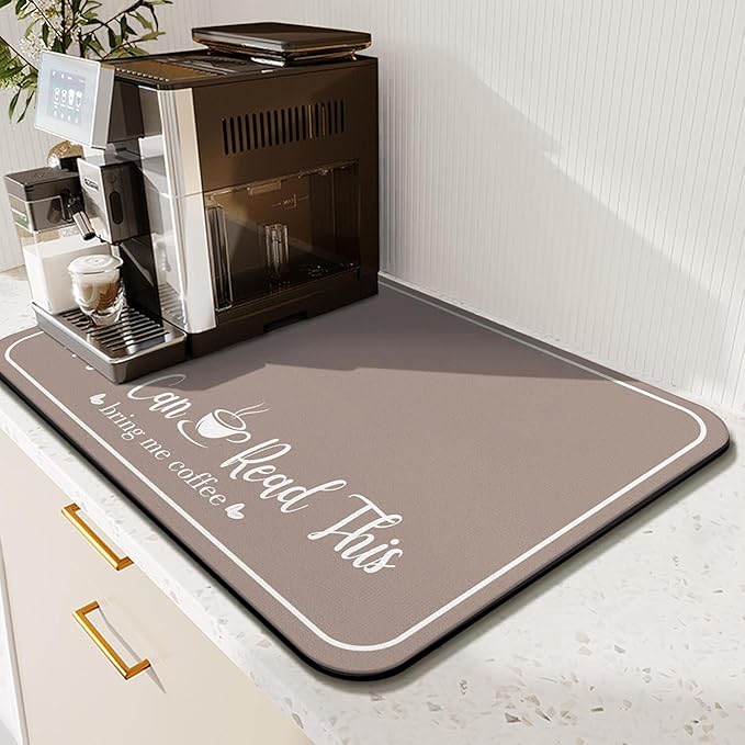 Coffee Bar Mat for Countertops 18inx24in, Absorbent Hide Stain Anti-Slip Cafe by Kuyig+Home