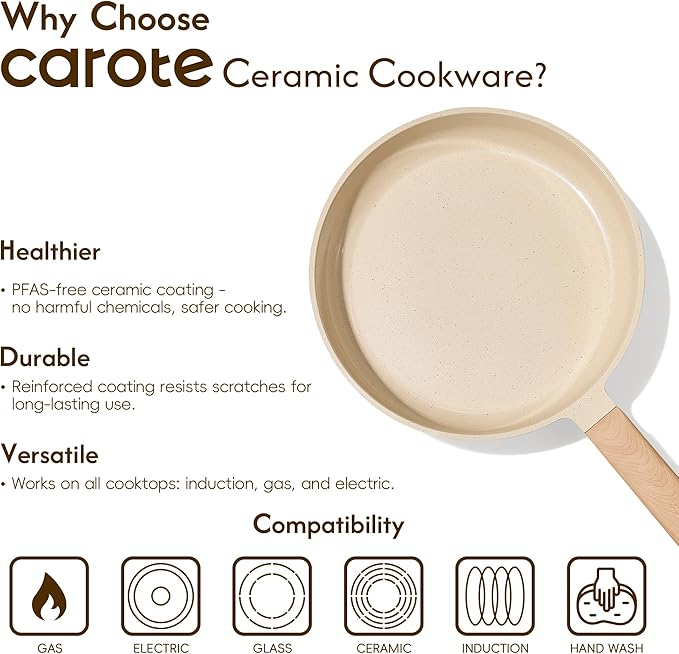 CAROTE 10" Frying Pan Set, Non-Toxic PTFE & PFOA Free Fry Pan & Omelet Pan - Image 8