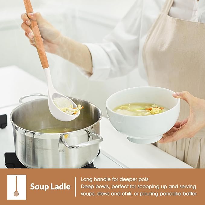 E-far White Cooking Utensils Set of 6, Silicone Kitchen Utensils - Image 5