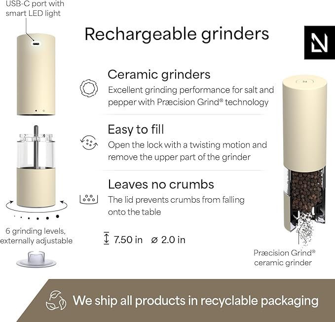 LARS NYSØM Electric Salt and Pepper Grinder Set I Automatic Salt and Pepper - Image 4