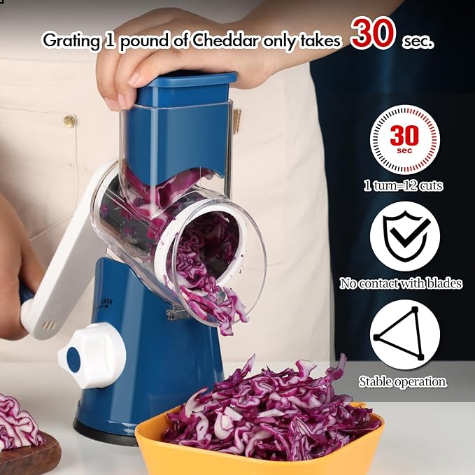 Ourokhome Rotary Cheese Grater Hand Crank, Kitchen Shredder Speed Mandolin - Image 6