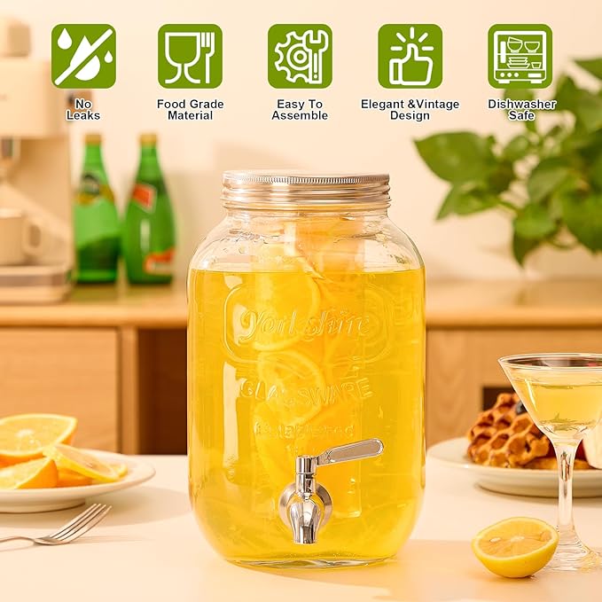 1 Gallon Beverage Dispenser, Glass Drink Dispensers - Image 2
