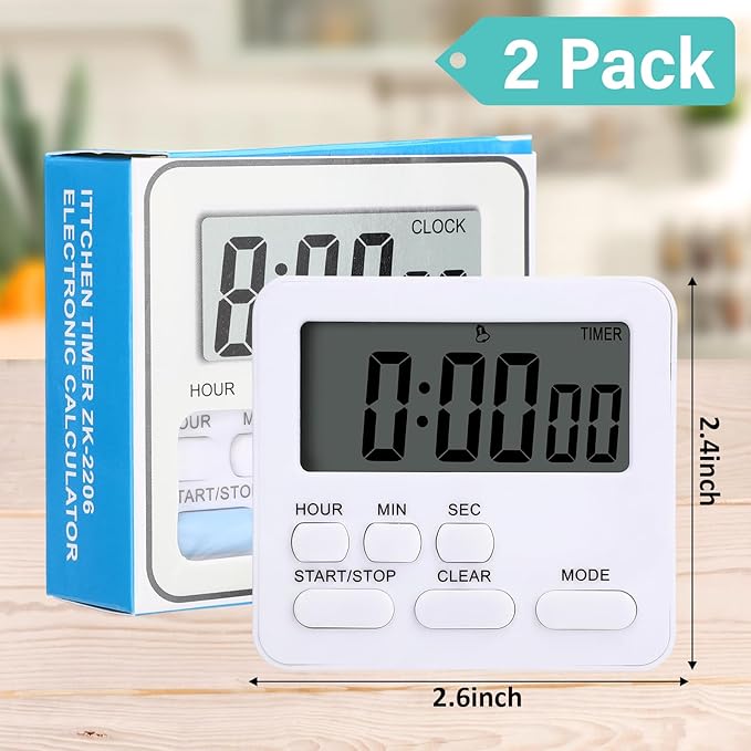 Leumoi 2 Pcs Digital Kitchen Timer 24 Hour Clock and Alarm Function Timer - Image 2