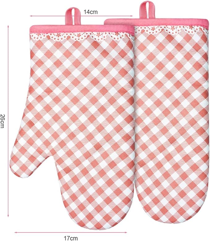 AUAUY Pink Oven Mitts, Kitchen Mittens, 392F Heat Resistant Non-Slip Gloves - Image 8