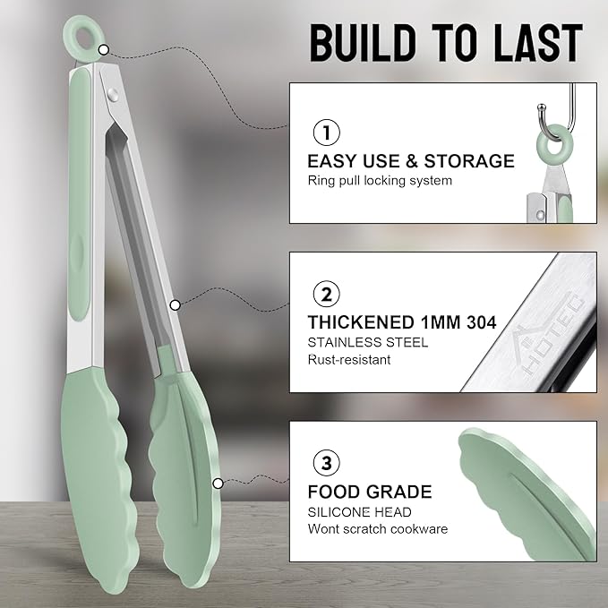 HOTEC Premium Stainless Steel Locking Kitchen Tongs - Image 3