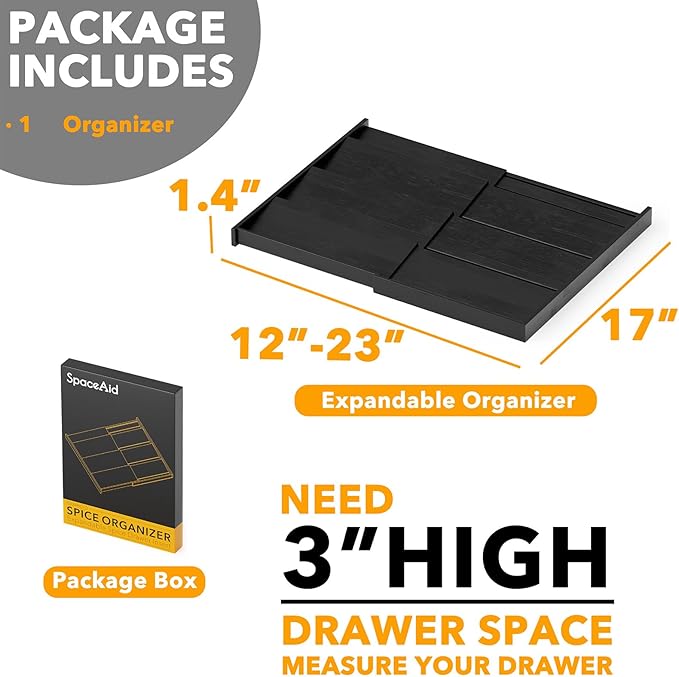 SpaceAid Bamboo Black Spice Drawer Organizer, Expandable 4 Tier Spices Rack - Image 5