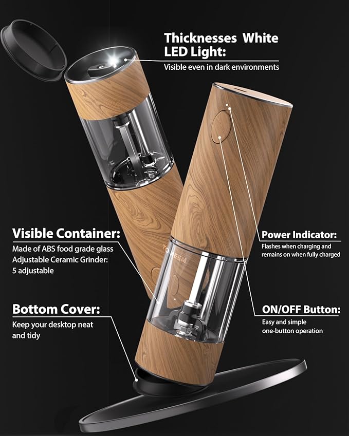 TOMEEM Upgraded Larger Capacity Electric Salt and Pepper Grinder Set - Image 7