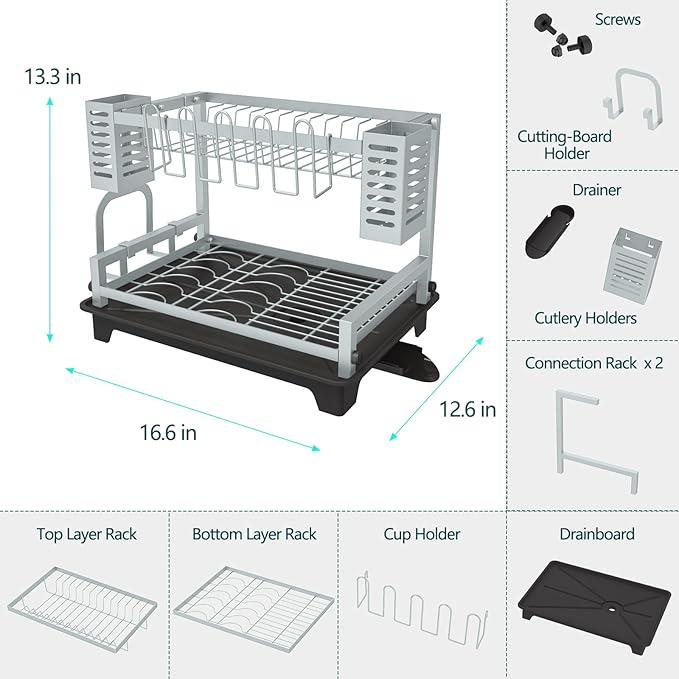 B-Land Dish Drying Rack, 2 Tier Dish Racks - Image 4