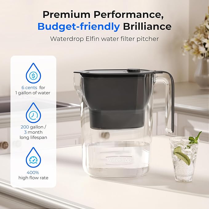 Waterdrop PT-05BL-L Water Filter Pitcher, NSF Certified, 200-Gallon Long-Life - Image 2