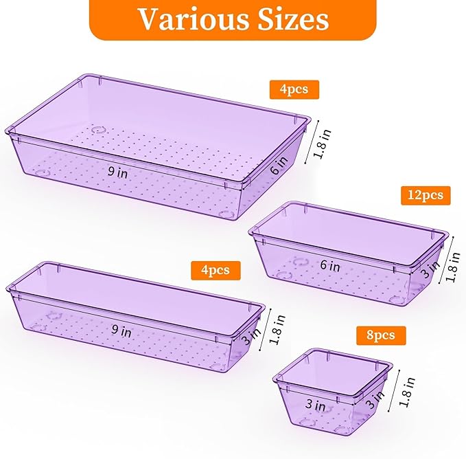 StorMiracle 32 PCS Clear Plastic Drawer Organizer Set, 4-Size vanity organizer - Image 3