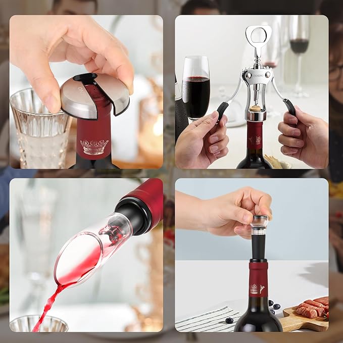 Beneno Multifunctional Wine Bottle Opener Gift Wing Corkscrew, Foil Cutter - Image 4