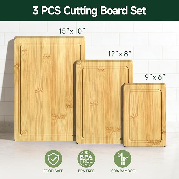 3-Piece Set Bamboo Cutting Board - Image 2