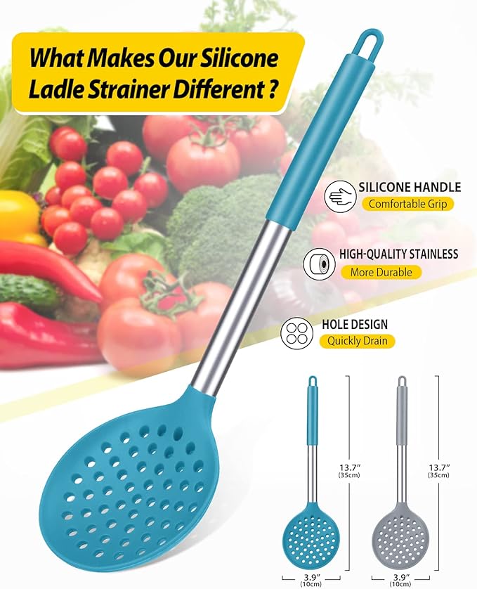 Kitchen Ladle Strainer Set of 2 Large Slotted Spoon - Image 2
