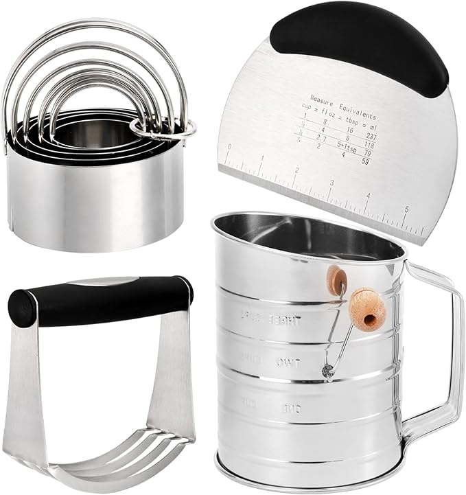 Tosnail Pastry Cutter, Dough Blender, 3 Cup Flour Sifter and Biscuit Cutter by Tosnail