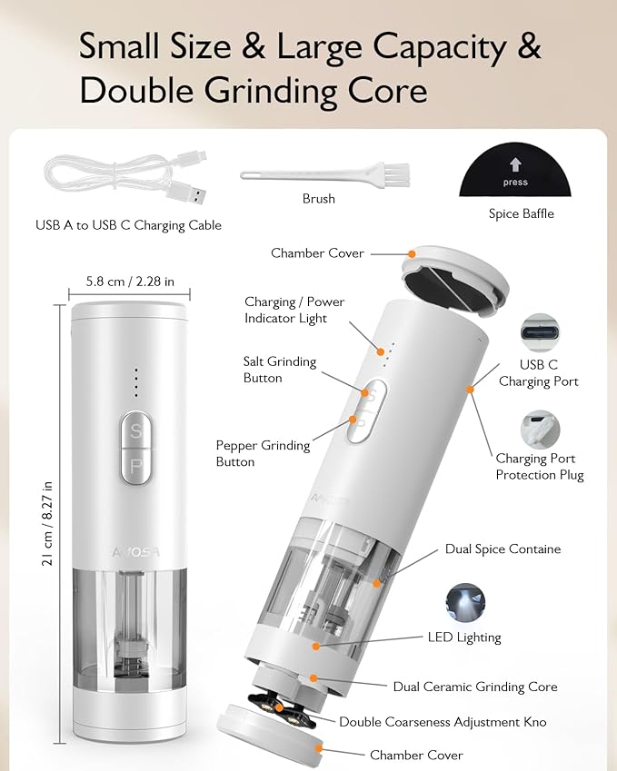 Electric Salt and Pepper Grinder Set, 2 in 1 Dual Bins USB Rechargeable - Image 7