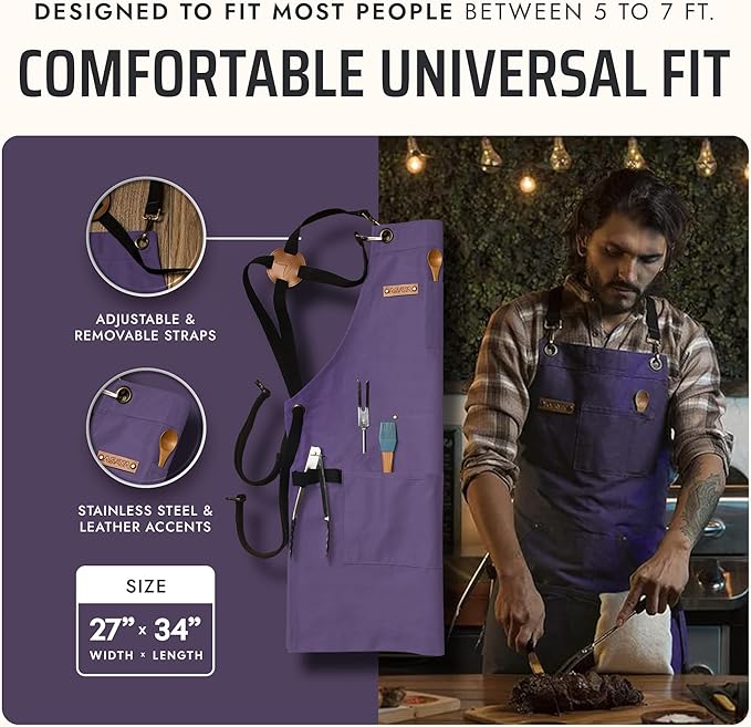 Asaya Chef and BBQ Apron with Bottle Opener and Hand Towel - 10oz Cotton Canvas - Image 5