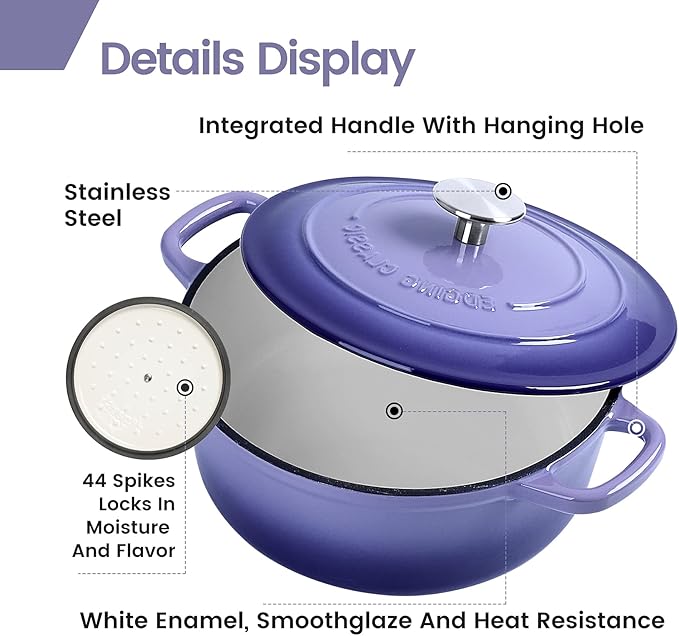 EDGING CASTING Enameled Cast Iron Duch Oven, 5.5 Quart Round Dutch Ovens Pot - Image 4