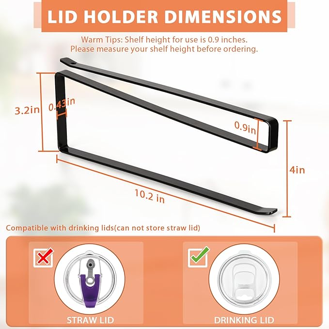 Tumbler Lid Organizer, Horizontal Tumbler Lid Storage Hook Up to 10 Lids - Image 3