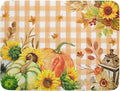 Autumn Maple Leaf Orange White Check Plaids Dish Drying Mat by Anyako