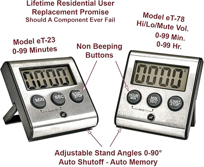 Elegant Digital Kitchen Timer, Stainless Steel Model eT-23, Super Strong - Image 3