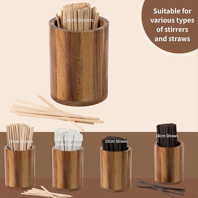 Acacia Wood Coffee Stirrer Holder Set - Image 4