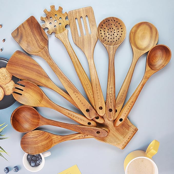 Wooden Spoons for Cooking, Wooden Utensils for Cooking 11 Pcs Wooden Kitchen - Image 5