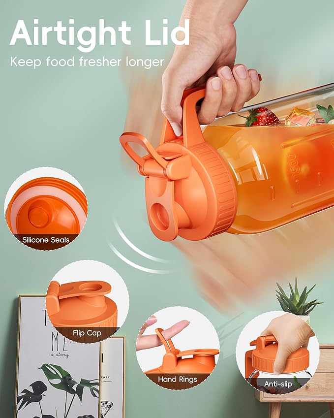 Glass Pitcher with Airtight Lid and Spout, 64oz Mason Jar Pitcher - Image 3