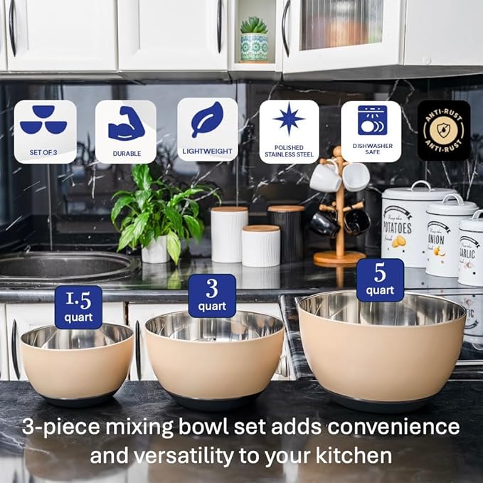WHYSKO Stainless Steel Mixing Bowls Set of 3 - Image 2