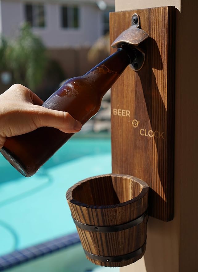 “Beer O’ Clock” Rustic Wall Mounted Bottle Opener and Catcher - Image 2