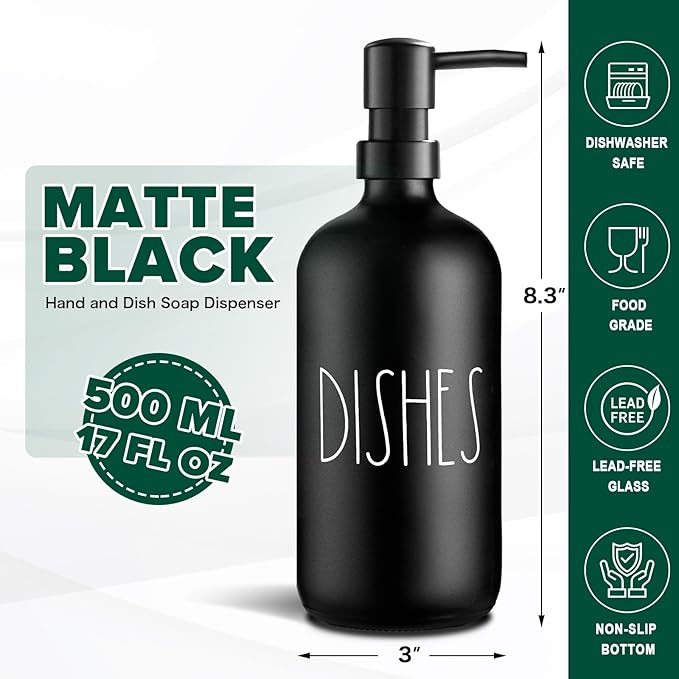 VIMERPA Hand and Dish Soap Dispenser Set, Matte Black Hands Dishes Soap - Image 3