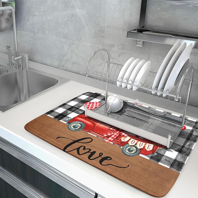 Valentine's Day Red Heart Truck Dish Drying Mat - Image 5