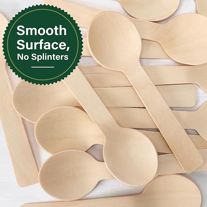 LotFancy 200 Mini Wooden Spoons, 4 Inch Length, Biodegradable Compostable - Image 4