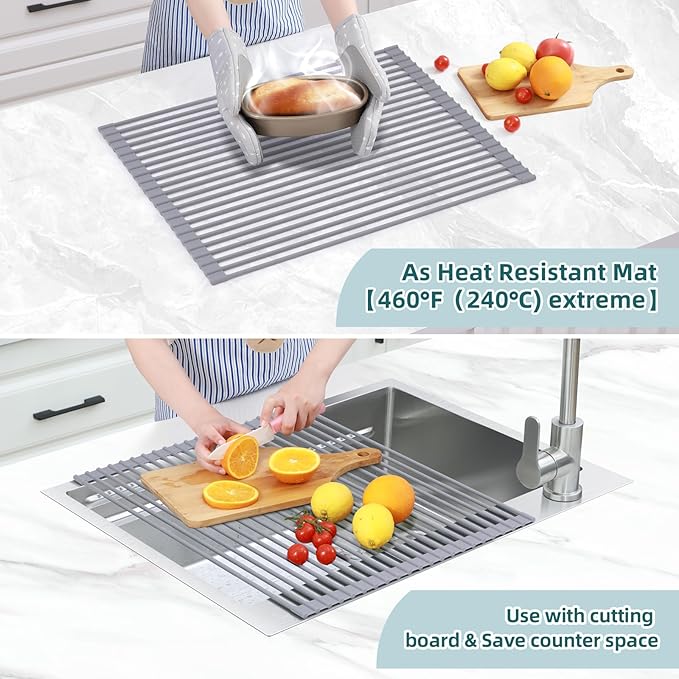 Ohuhu Sink Drying Rack, 20.5" W x 16.1" L Over The Sink Roll-Up Dish Drainer - Image 3