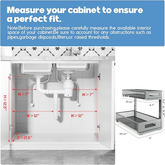 2 Pack 20.47IN Depth Under Sink Storage Organizer, Large 2-Tier Elegant Mesh - Image 2