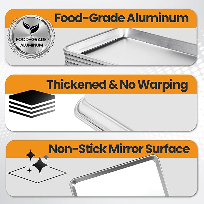 12 Pack Half Size Baking Sheet Pan, Aluminum Commercial Cookie Sheet Pan - Image 3