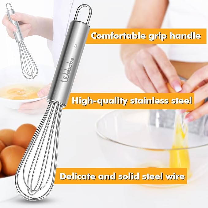 Webake 7.5" Stainless Steel Mini Whisks, 304 Small Metal Whisk - Image 5