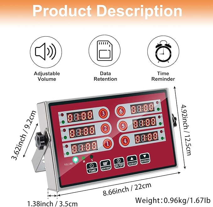 Kitchen Timers for Cooking – 6 Channel Commercial Kitchen Timer Restaurant - Image 3